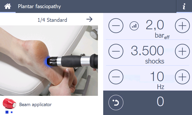 which shockwave settings with heel spur treatment